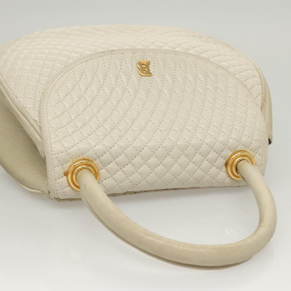 BALLY Hand Bag Leather White Gold Auth 120949
