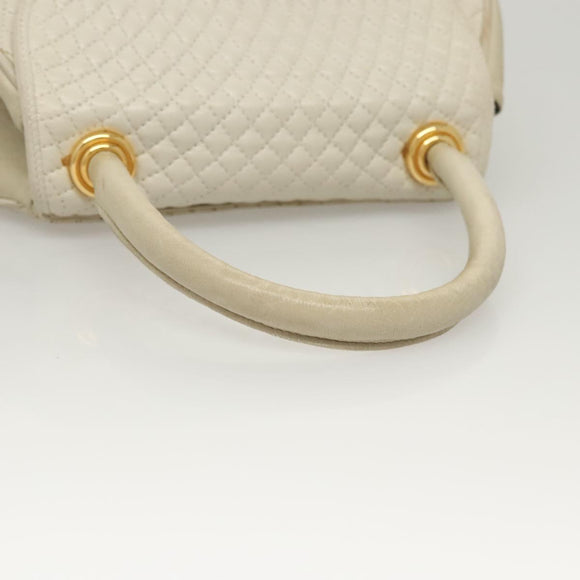 BALLY Hand Bag Leather White Gold Auth 120949