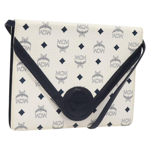 MCM Logogram Vicetos Shoulder Bag PVC Leather White Gold Auth 120950