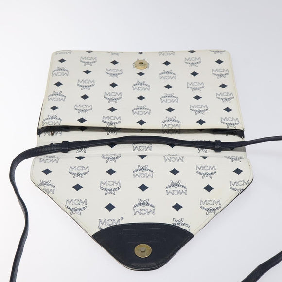 MCM Logogram Vicetos Shoulder Bag PVC Leather White Gold Auth 120950