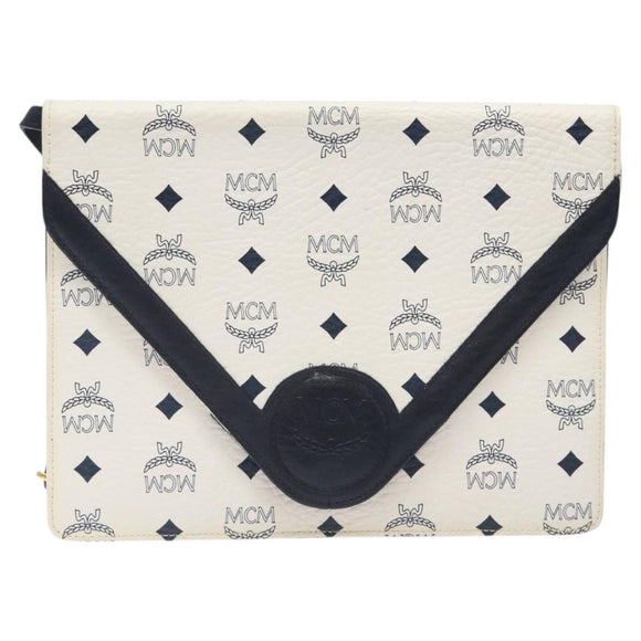 MCM Logogram Vicetos Shoulder Bag PVC Leather White Gold Auth 120950