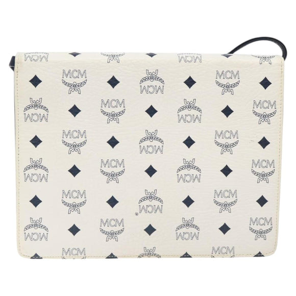 MCM Logogram Vicetos Shoulder Bag PVC Leather White Gold Auth 120950