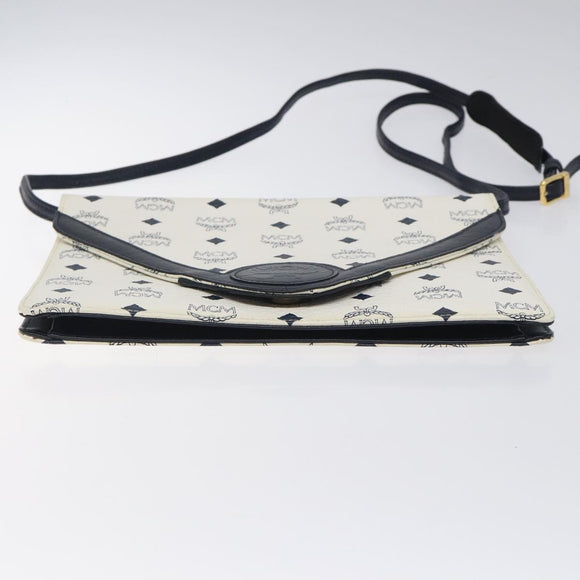 MCM Logogram Vicetos Shoulder Bag PVC Leather White Gold Auth 120950