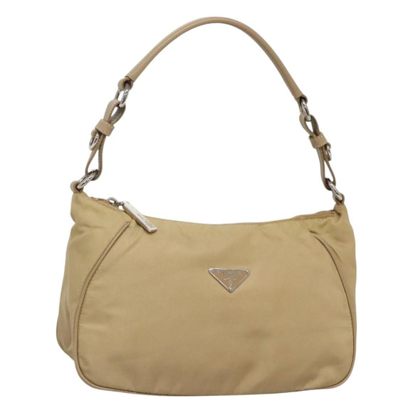PRADA Shoulder Bag Nylon Beige Silver Auth 120952
