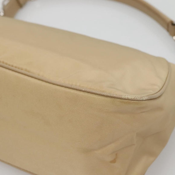 PRADA Shoulder Bag Nylon Beige Silver Auth 120952