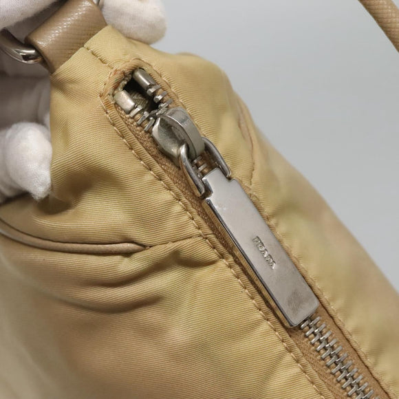 PRADA Shoulder Bag Nylon Beige Silver Auth 120952