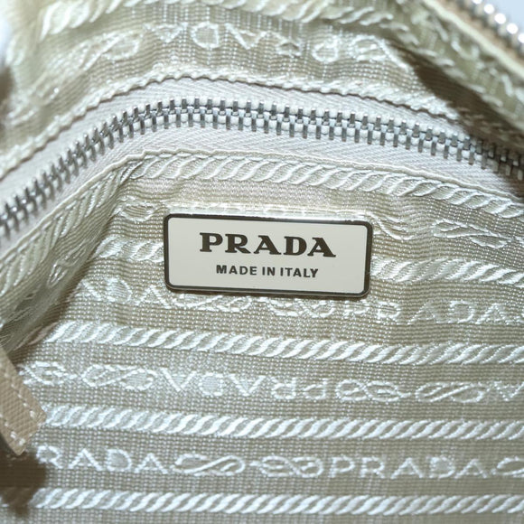 PRADA Shoulder Bag Nylon Beige Silver Auth 120952