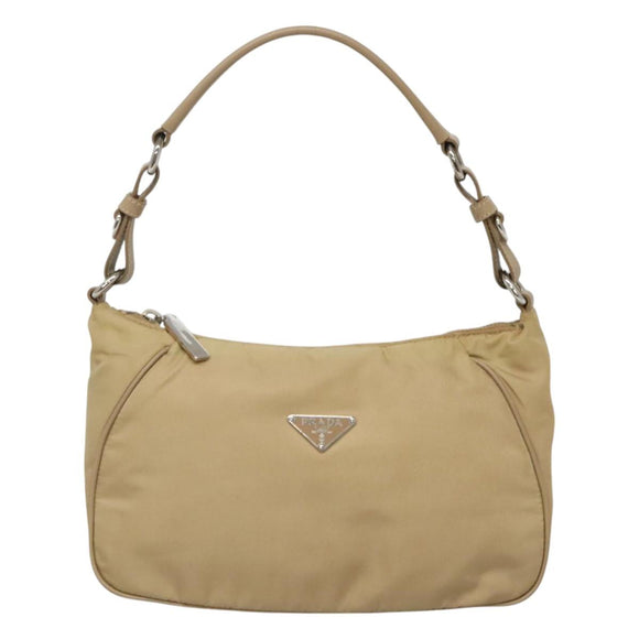 PRADA Shoulder Bag Nylon Beige Silver Auth 120952