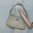 PRADA Shoulder Bag Nylon Beige Silver Auth 120952-22