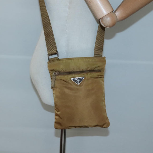 PRADA Shoulder Bag Nylon Brown Silver Auth 120961