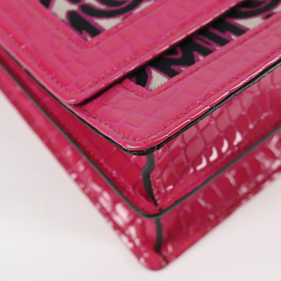 Miu Miu Chain Shoulder Bag Canvas Leather 2way Pink Gold Auth 120964AM