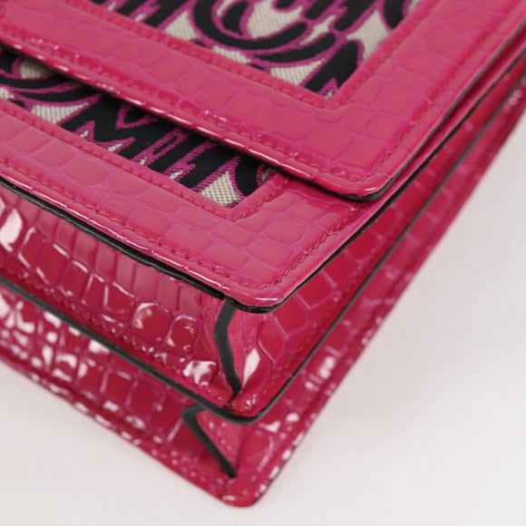 Miu Miu Chain Shoulder Bag Canvas Leather 2way Pink Gold Auth 120964AM