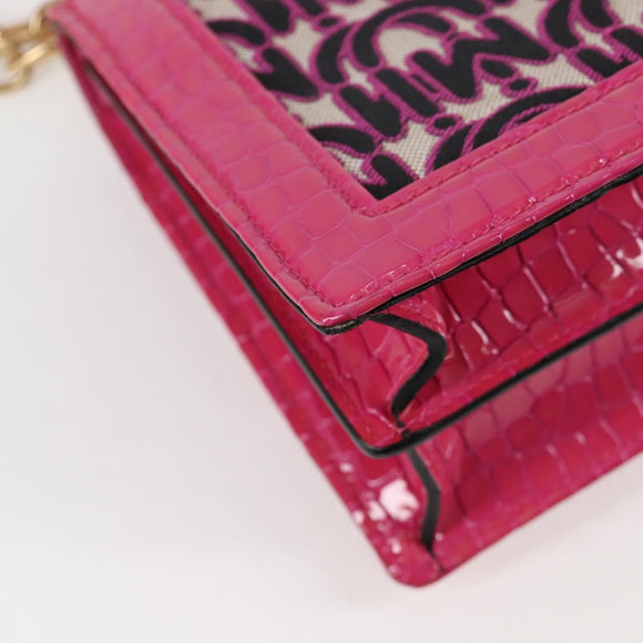 Miu Miu Chain Shoulder Bag Canvas Leather 2way Pink Gold Auth 120964SAM