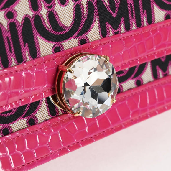 Miu Miu Chain Shoulder Bag Canvas Leather 2way Pink Gold Auth 120964AM