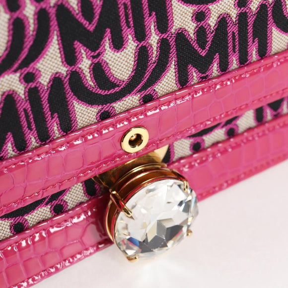 Miu Miu Chain Shoulder Bag Canvas Leather 2way Pink Gold Auth 120964AM