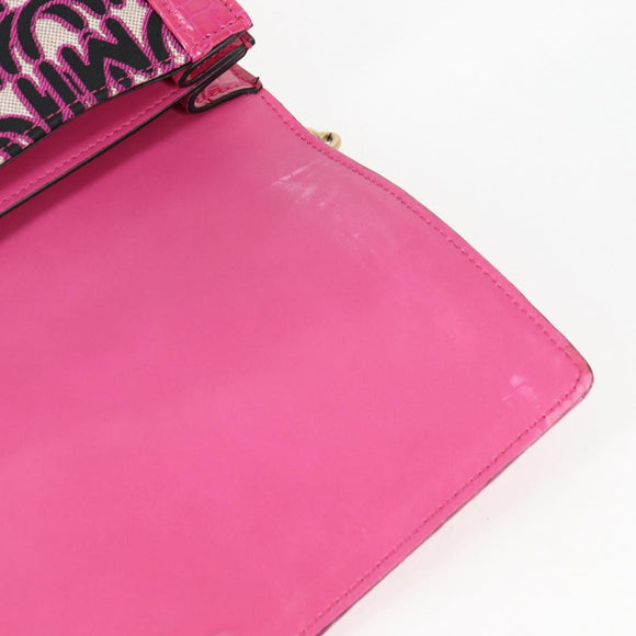 Miu Miu Chain Shoulder Bag Canvas Leather 2way Pink Gold Auth 120964SAM
