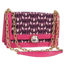 Miu Miu Chain Shoulder Bag Canvas Leather 2way Pink Gold Auth 120964SAM-1