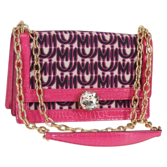 Miu Miu Chain Shoulder Bag Canvas Leather 2way Pink Gold Auth 120964SAM