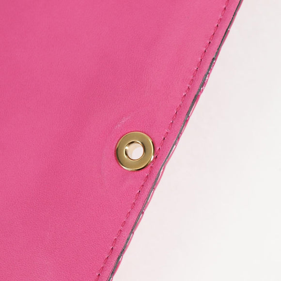 Miu Miu Chain Shoulder Bag Canvas Leather 2way Pink Gold Auth 120964AM