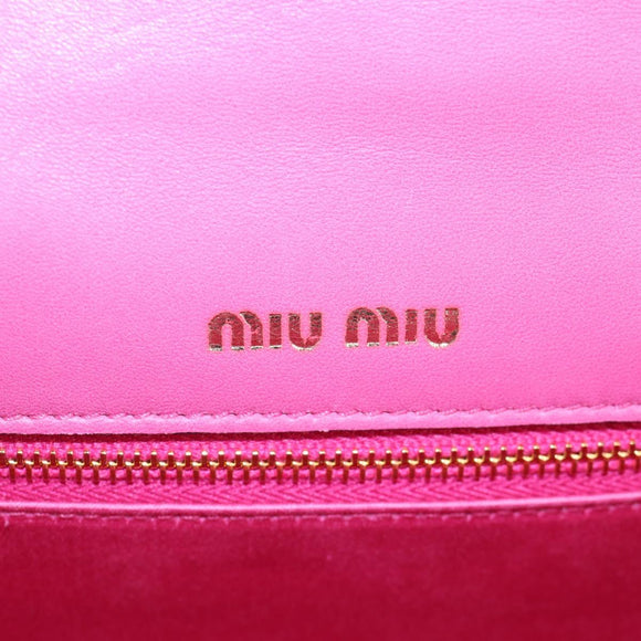 Miu Miu Chain Shoulder Bag Canvas Leather 2way Pink Gold Auth 120964SAM