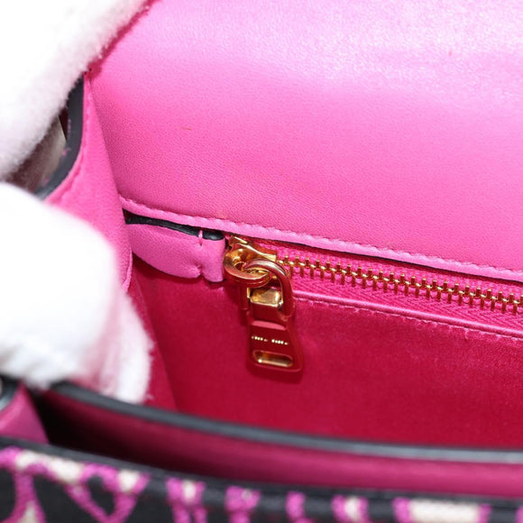 Miu Miu Chain Shoulder Bag Canvas Leather 2way Pink Gold Auth 120964AM