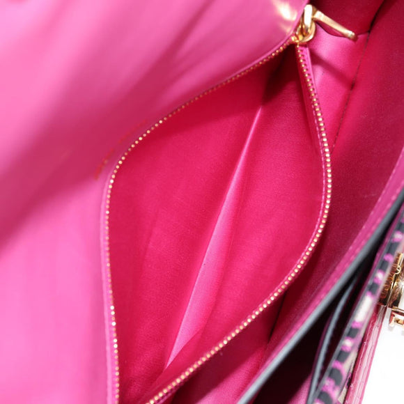 Miu Miu Chain Shoulder Bag Canvas Leather 2way Pink Gold Auth 120964AM