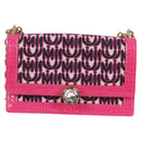 Miu Miu Chain Shoulder Bag Canvas Leather 2way Pink Gold Auth 120964SAM-13