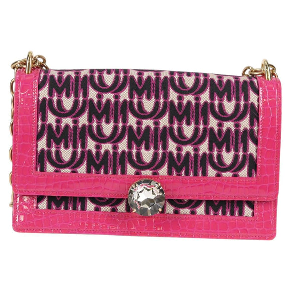 Miu Miu Chain Shoulder Bag Canvas Leather 2way Pink Gold Auth 120964SAM