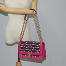 Miu Miu Chain Shoulder Bag Canvas Leather 2way Pink Gold Auth 120964SAM-31