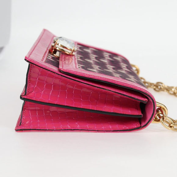Miu Miu Chain Shoulder Bag Canvas Leather 2way Pink Gold Auth 120964SAM