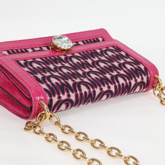 Miu Miu Chain Shoulder Bag Canvas Leather 2way Pink Gold Auth 120964SAM