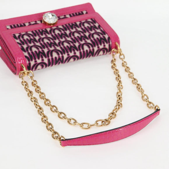 Miu Miu Chain Shoulder Bag Canvas Leather 2way Pink Gold Auth 120964SAM