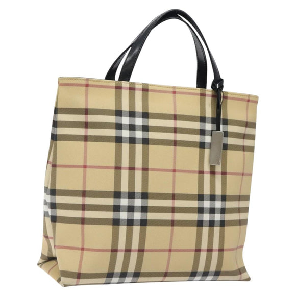 BURBERRY Nova Check Hand Bag PVC Beige Auth 120970