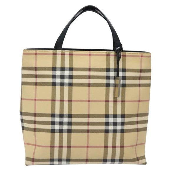 BURBERRY Nova Check Hand Bag PVC Beige Auth 120970