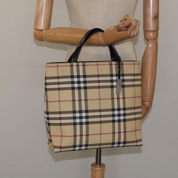 BURBERRY Nova Check Hand Bag PVC Beige Auth 120970