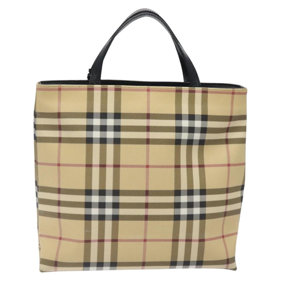 BURBERRY Nova Check Hand Bag PVC Beige Auth 120970