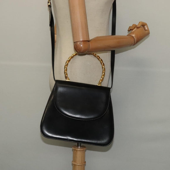 Salvatore Ferragamo Hand Bag Leather 2way Gold Black Auth 120974