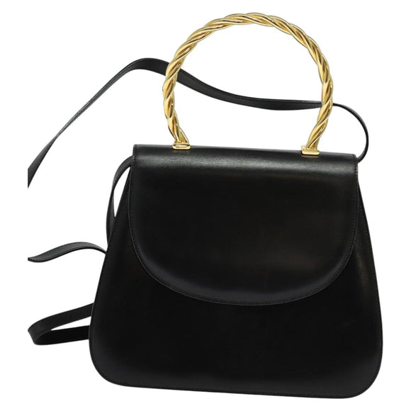 Salvatore Ferragamo Hand Bag Leather 2way Gold Black Auth 120974
