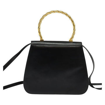 Salvatore Ferragamo Hand Bag Leather 2way Gold Black Auth 120974 - 0