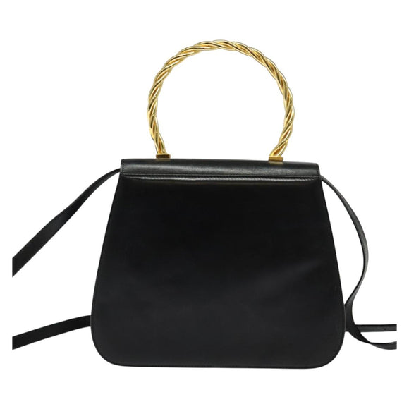Salvatore Ferragamo Hand Bag Leather 2way Gold Black Auth 120974