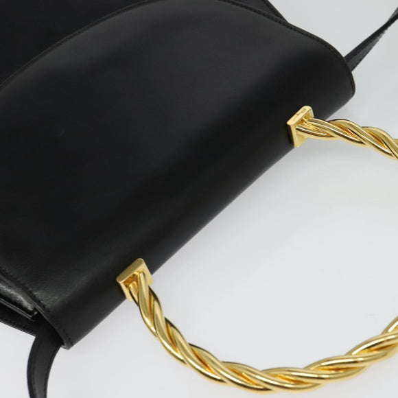 Salvatore Ferragamo Hand Bag Leather 2way Gold Black Auth 120974
