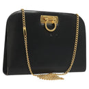 Salvatore Ferragamo Gancini Chain Shoulder Bag Leather Black Gold Auth 120975-1
