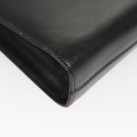 Salvatore Ferragamo Gancini Chain Shoulder Bag Leather Black Gold Auth 120975