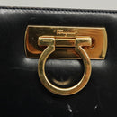 Salvatore Ferragamo Gancini Chain Shoulder Bag Leather Black Gold Auth 120975-14