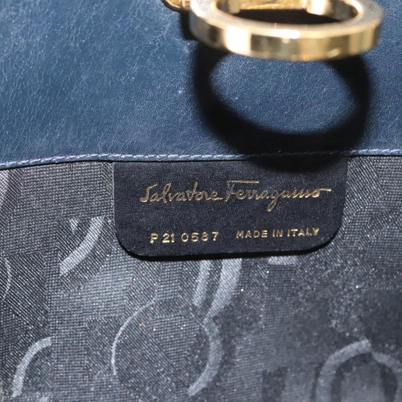 Salvatore Ferragamo Gancini Chain Shoulder Bag Leather Black Gold Auth 120975