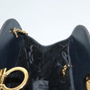 Salvatore Ferragamo Gancini Chain Shoulder Bag Leather Black Gold Auth 120975-17