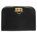 Salvatore Ferragamo Gancini Chain Shoulder Bag Leather Black Gold Auth 120975-2