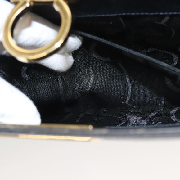 Salvatore Ferragamo Gancini Chain Shoulder Bag Leather Black Gold Auth 120975
