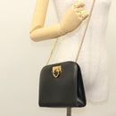 Salvatore Ferragamo Gancini Chain Shoulder Bag Leather Black Gold Auth 120975-21
