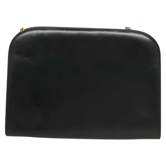 Salvatore Ferragamo Gancini Chain Shoulder Bag Leather Black Gold Auth 120975